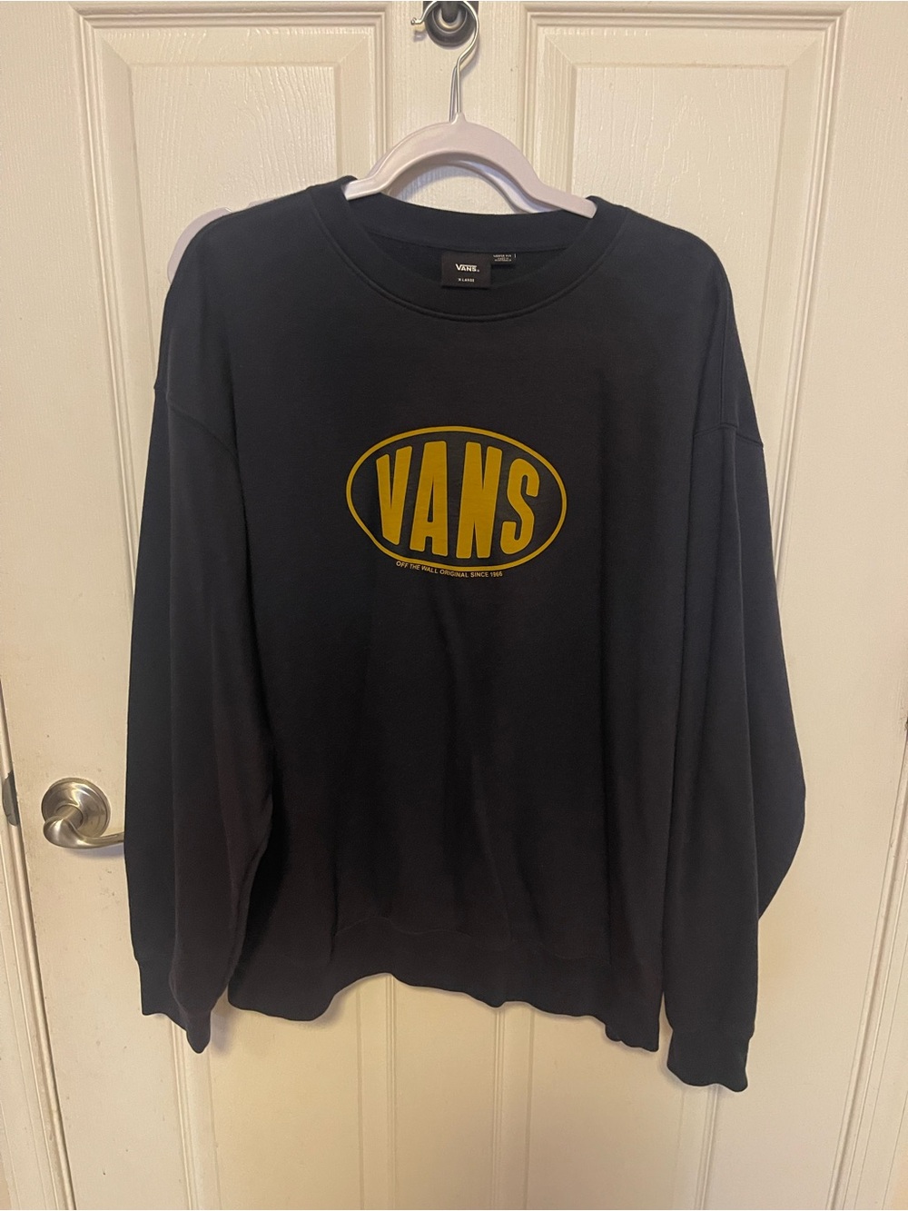 Vans Men's Black Crewneck Sweatshirt with Yellow Logo